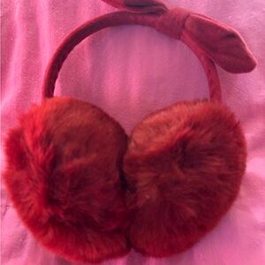 Red Faux Fur Earmuffs with Bow